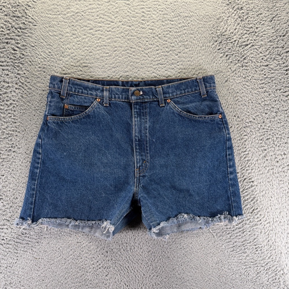 Vintage Levi's 505 Cut Off  Shorts Men 36‎ Blue Orange Tab Cotton Denim Bermuda